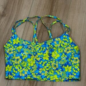 OFFLINE by Aerie Floral Strappy Back Sports Bra Blue Green Yellow Sz S